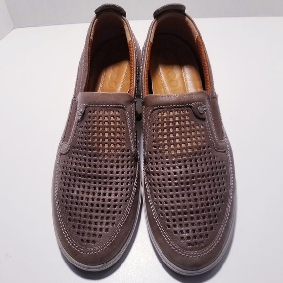 Ecco Mens Taupe Leather Mesh Loafers sz 10.5